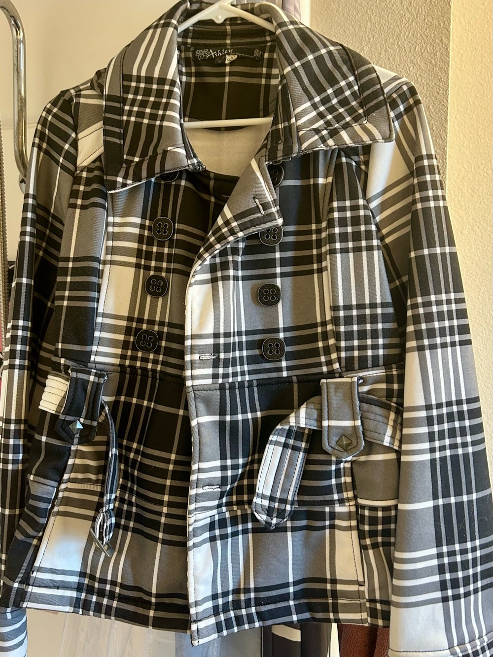Plaid Double-Breasted Women’s Jacket - Black & White